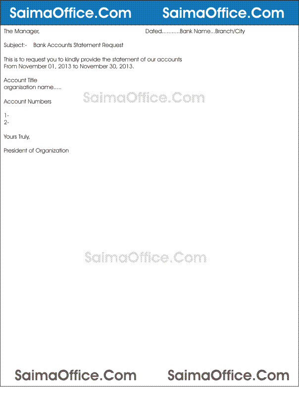 Sample Letter Format for Bank Statement | DocumentsHub.Com