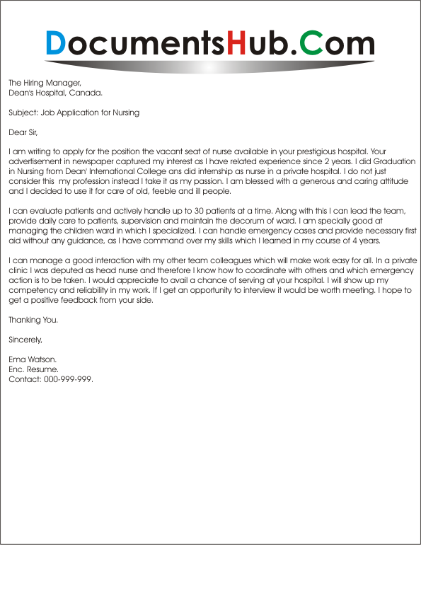 Sample cover letter of nursing