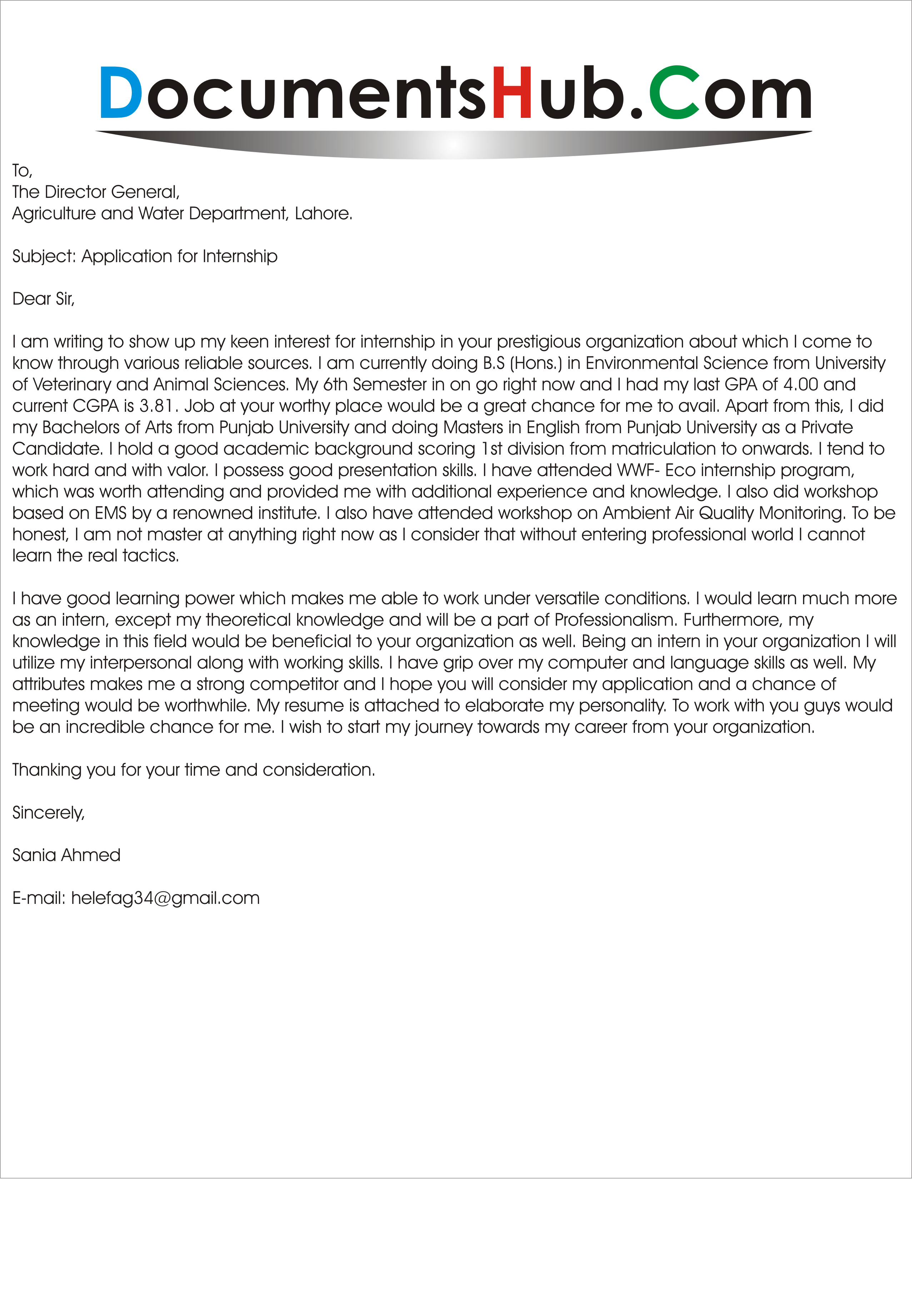 cover letter for environmental internship documentshub com