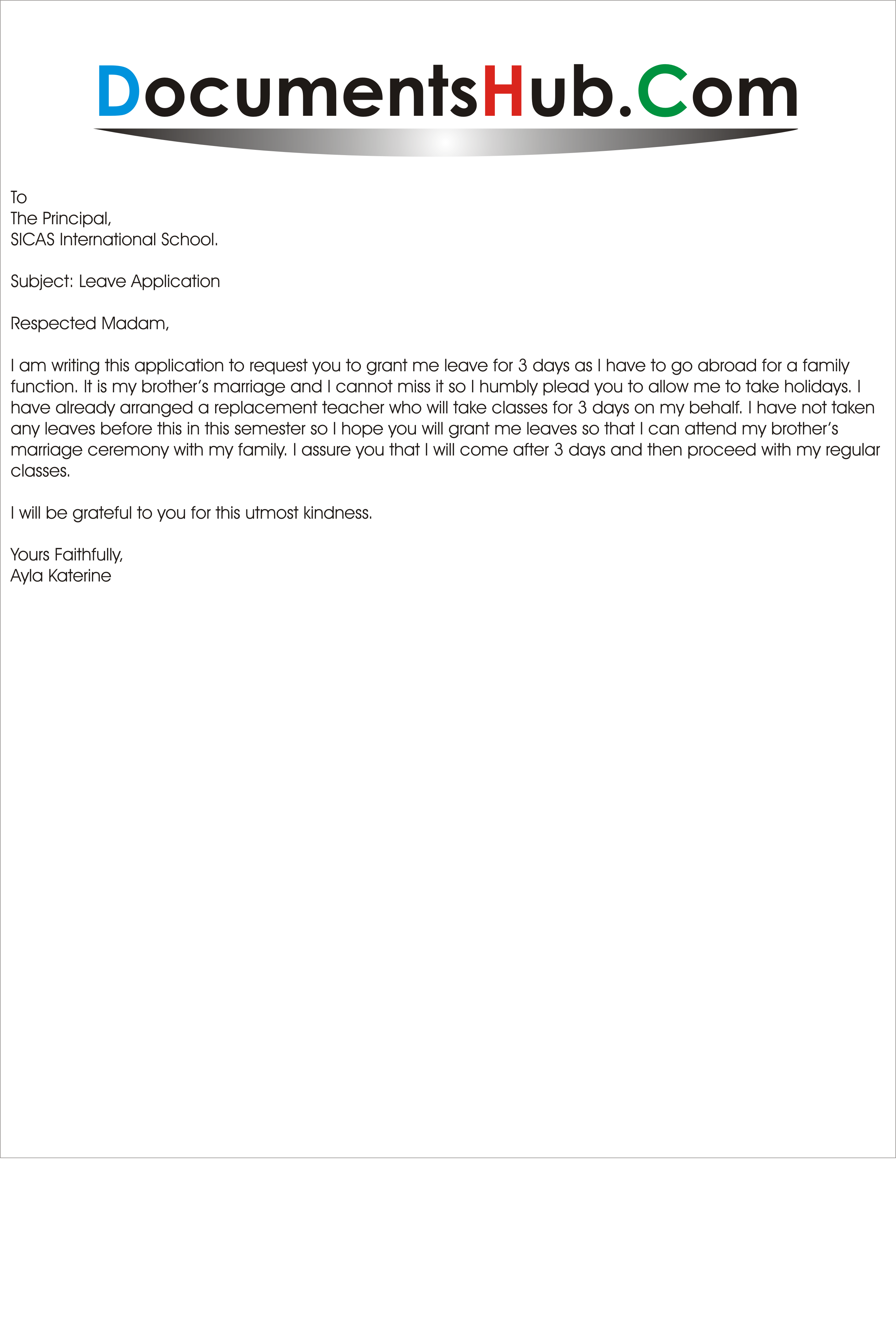 application letter to principal for missing class