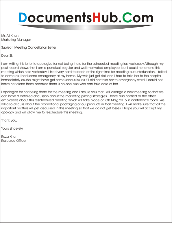 Sample Apology Letter for Cancellation of Business Meeting