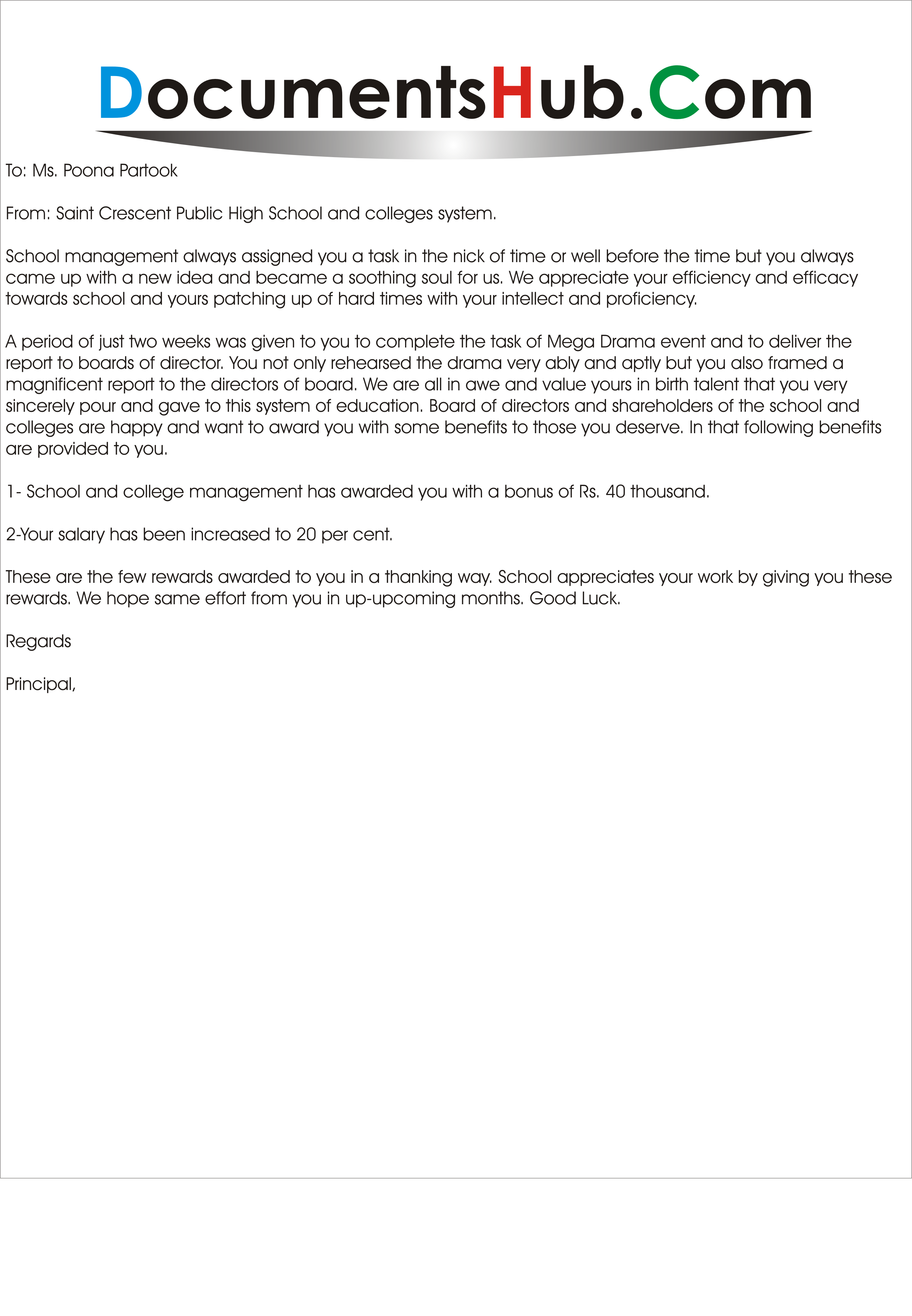 Appreciation Letter for Teacher DocumentsHub Com