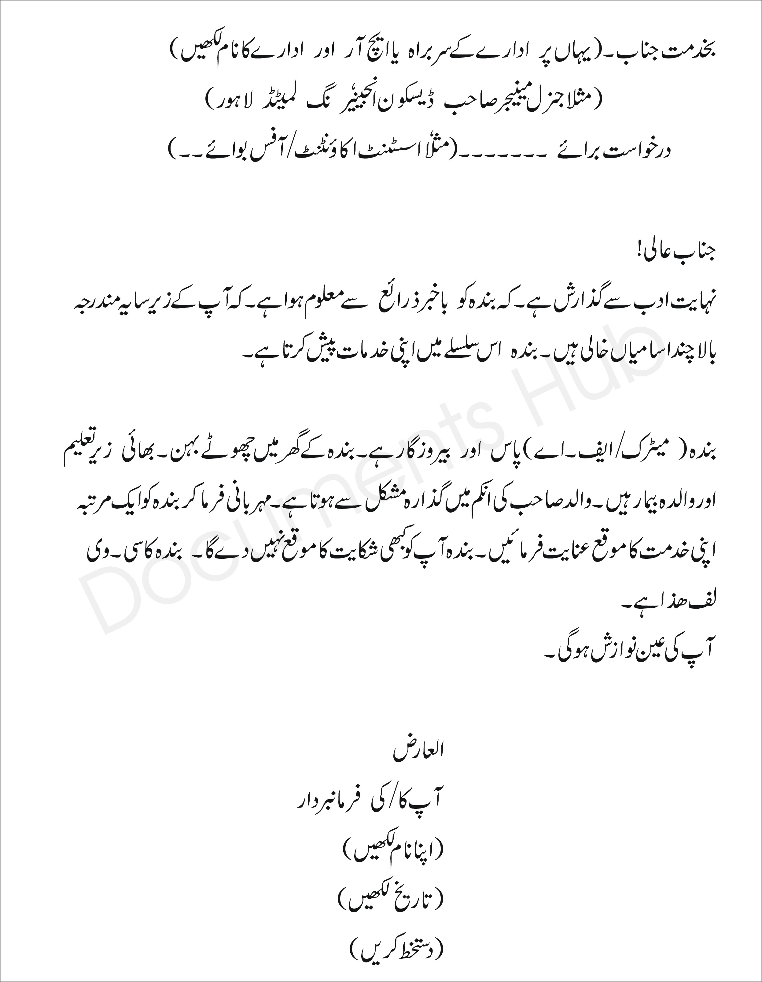Job Application Format in Urdu (2493 x 3209 Pixel)