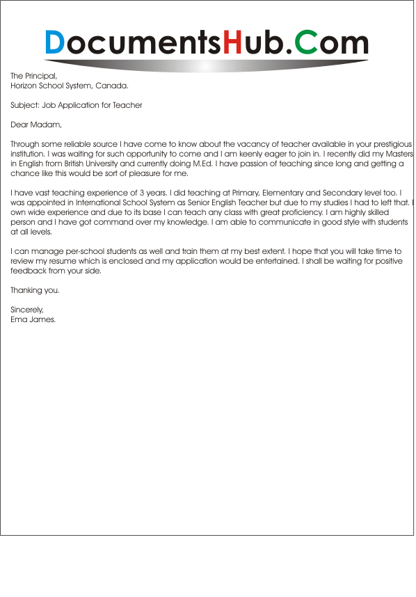 Application Letter for Teaching Position (598 x 858 Pixel)