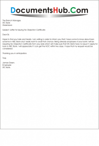 format manager letter to permission NOC Bank from Letter for